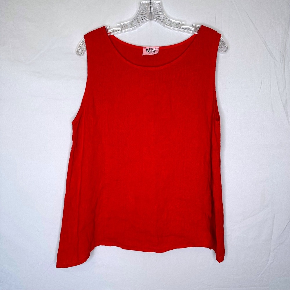Merci Marie Red 100% Linen Sleeveless Tank Top Made in Italy L/XL